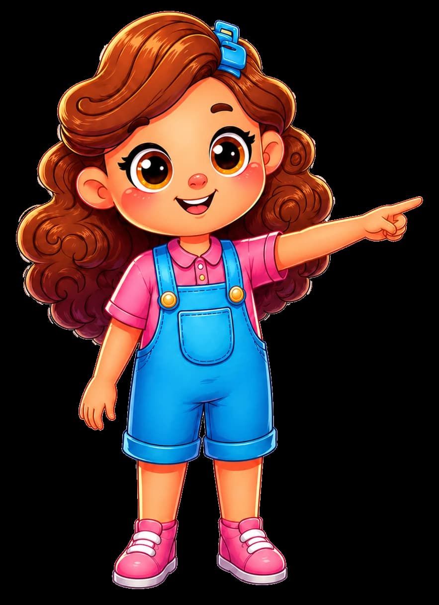 Personagem apontando para a próxima descoberta