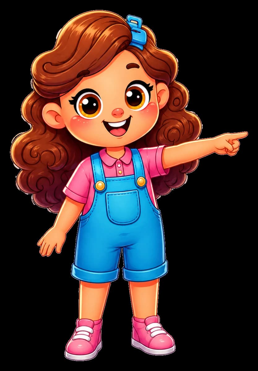 Personagem apontando para o tema cores e formas